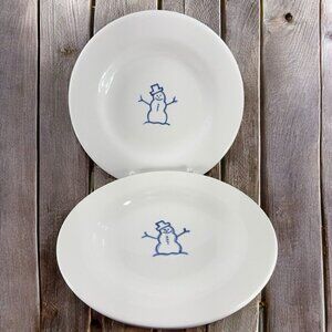 Pottery Barn Keepsake White Ceramic Dish Plate Set 2 Snowman Dishes Plates VTG